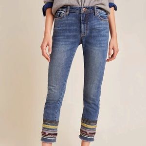 Anthropologie Blue Jeans with Patterned Hem NWT